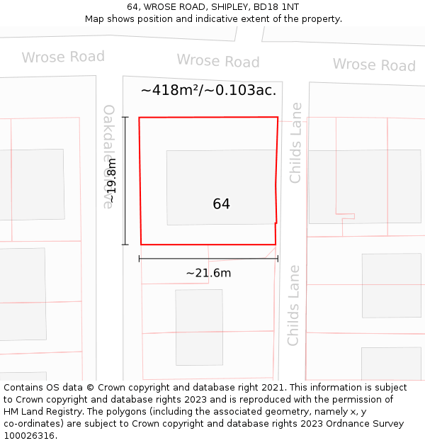 64, WROSE ROAD, SHIPLEY, BD18 1NT: Plot and title map