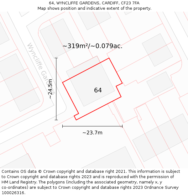 64, WYNCLIFFE GARDENS, CARDIFF, CF23 7FA: Plot and title map