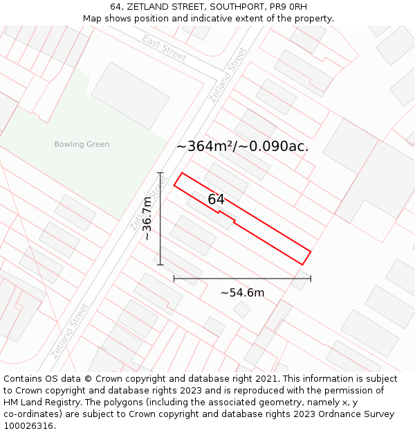 64, ZETLAND STREET, SOUTHPORT, PR9 0RH: Plot and title map