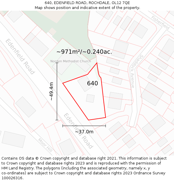 640, EDENFIELD ROAD, ROCHDALE, OL12 7QE: Plot and title map