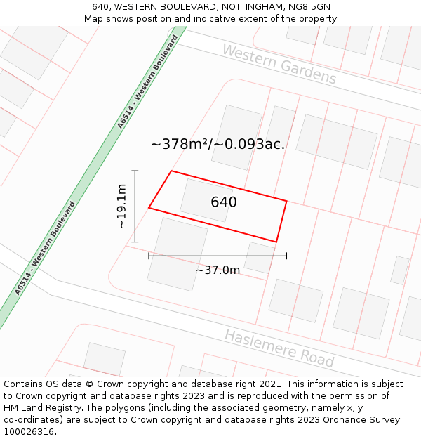 640, WESTERN BOULEVARD, NOTTINGHAM, NG8 5GN: Plot and title map