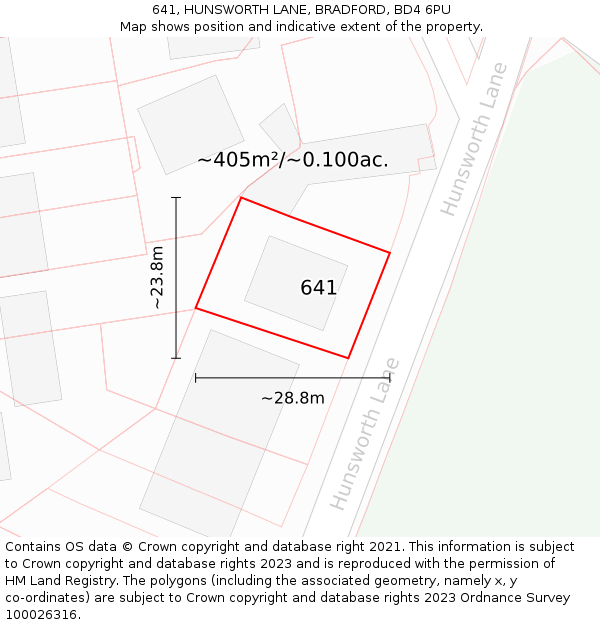 641, HUNSWORTH LANE, BRADFORD, BD4 6PU: Plot and title map