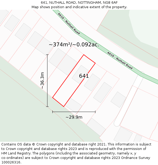 641, NUTHALL ROAD, NOTTINGHAM, NG8 6AF: Plot and title map