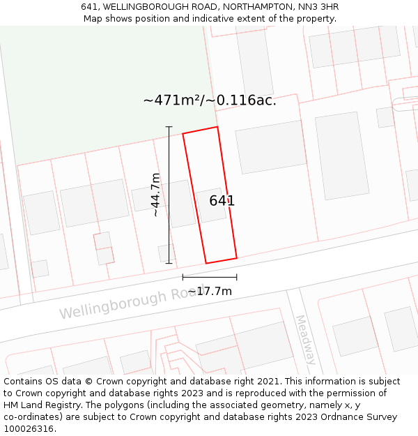 641, WELLINGBOROUGH ROAD, NORTHAMPTON, NN3 3HR: Plot and title map