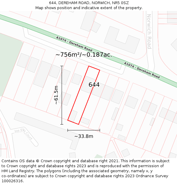 644, DEREHAM ROAD, NORWICH, NR5 0SZ: Plot and title map