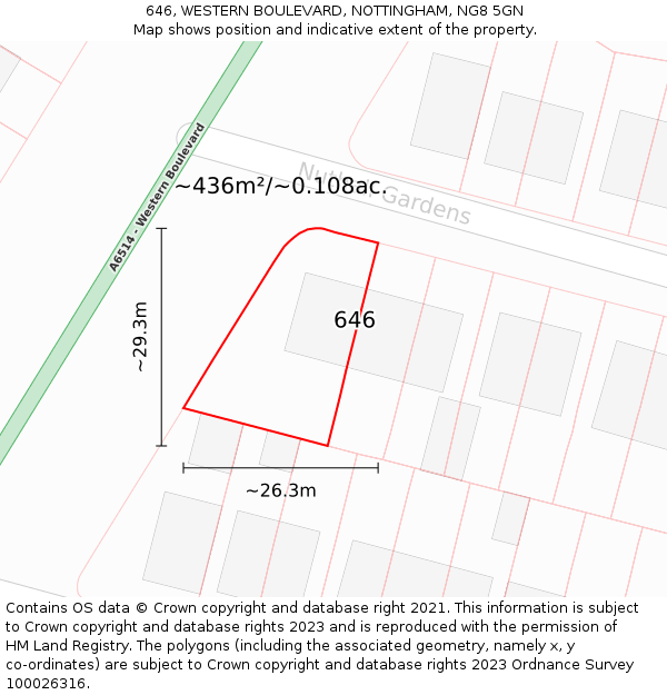 646, WESTERN BOULEVARD, NOTTINGHAM, NG8 5GN: Plot and title map