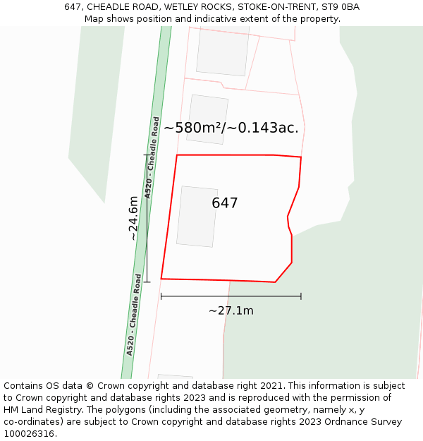 647, CHEADLE ROAD, WETLEY ROCKS, STOKE-ON-TRENT, ST9 0BA: Plot and title map