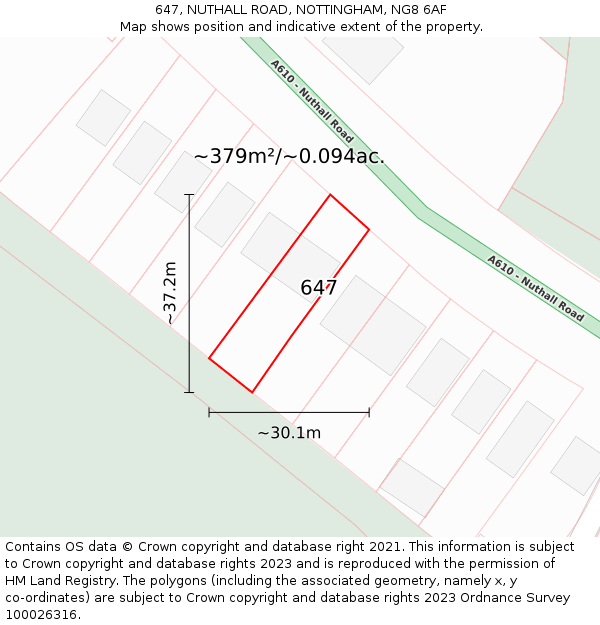647, NUTHALL ROAD, NOTTINGHAM, NG8 6AF: Plot and title map