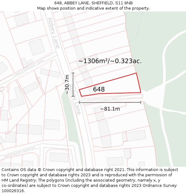 648, ABBEY LANE, SHEFFIELD, S11 9NB: Plot and title map