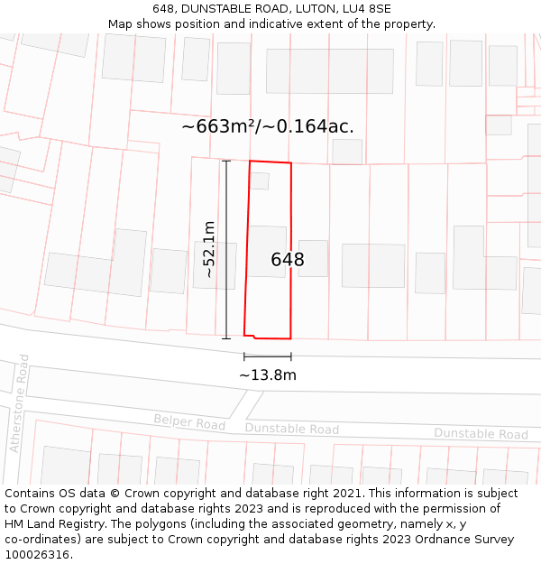 648, DUNSTABLE ROAD, LUTON, LU4 8SE: Plot and title map