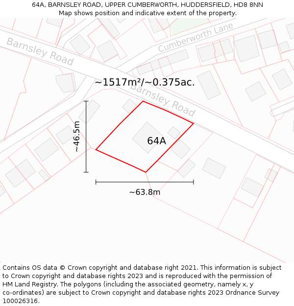 64A, BARNSLEY ROAD, UPPER CUMBERWORTH, HUDDERSFIELD, HD8 8NN: Plot and title map