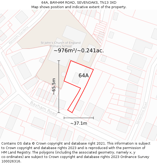 64A, BAYHAM ROAD, SEVENOAKS, TN13 3XD: Plot and title map