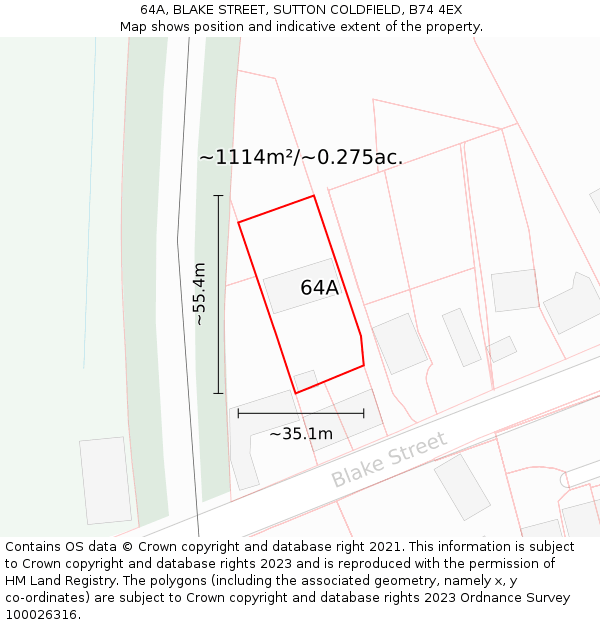 64A, BLAKE STREET, SUTTON COLDFIELD, B74 4EX: Plot and title map