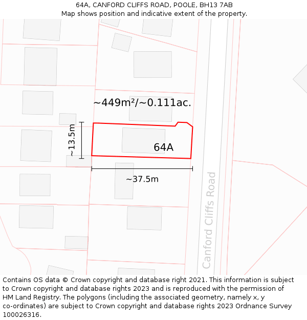 64A, CANFORD CLIFFS ROAD, POOLE, BH13 7AB: Plot and title map