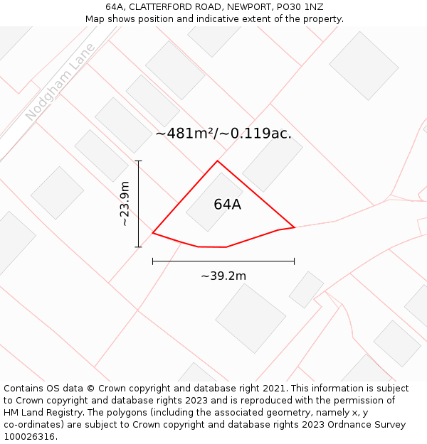 64A, CLATTERFORD ROAD, NEWPORT, PO30 1NZ: Plot and title map