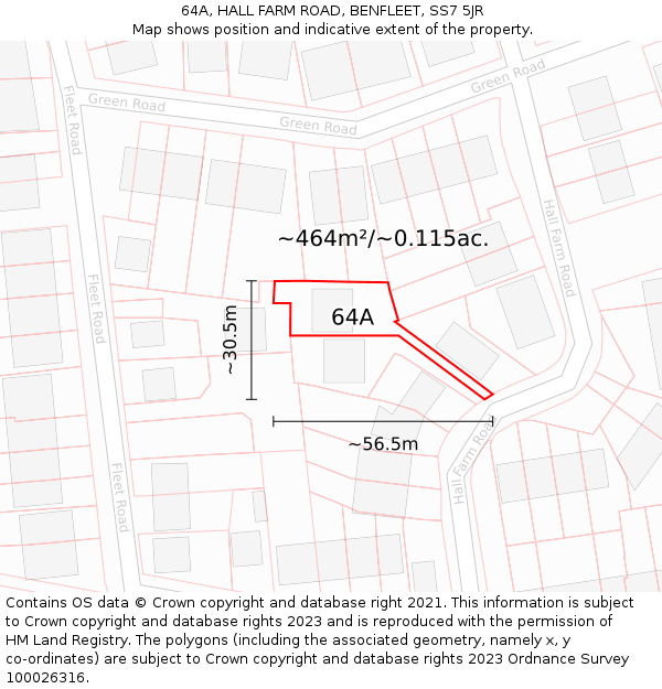 64A, HALL FARM ROAD, BENFLEET, SS7 5JR: Plot and title map