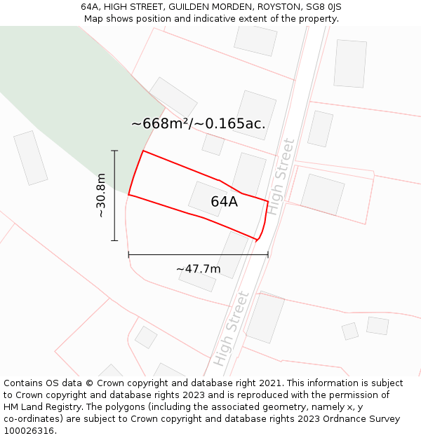 64A, HIGH STREET, GUILDEN MORDEN, ROYSTON, SG8 0JS: Plot and title map