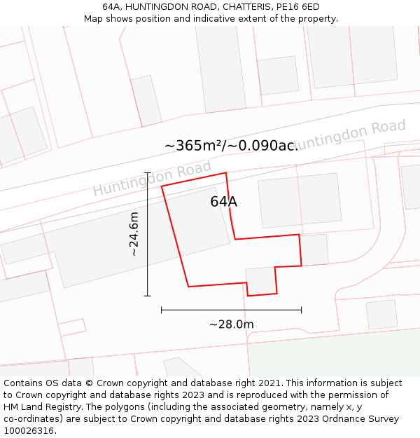 64A, HUNTINGDON ROAD, CHATTERIS, PE16 6ED: Plot and title map