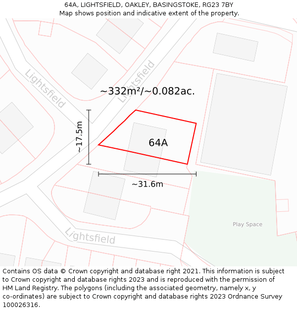 64A, LIGHTSFIELD, OAKLEY, BASINGSTOKE, RG23 7BY: Plot and title map