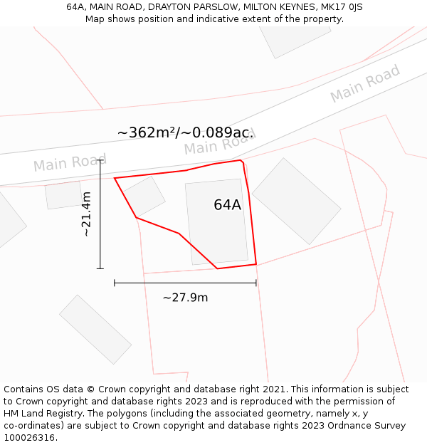 64A, MAIN ROAD, DRAYTON PARSLOW, MILTON KEYNES, MK17 0JS: Plot and title map