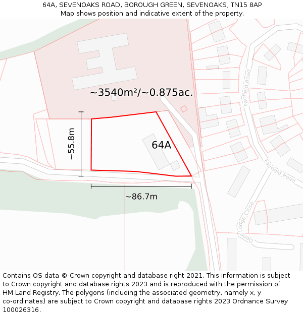 64A, SEVENOAKS ROAD, BOROUGH GREEN, SEVENOAKS, TN15 8AP: Plot and title map