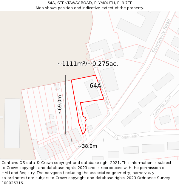 64A, STENTAWAY ROAD, PLYMOUTH, PL9 7EE: Plot and title map