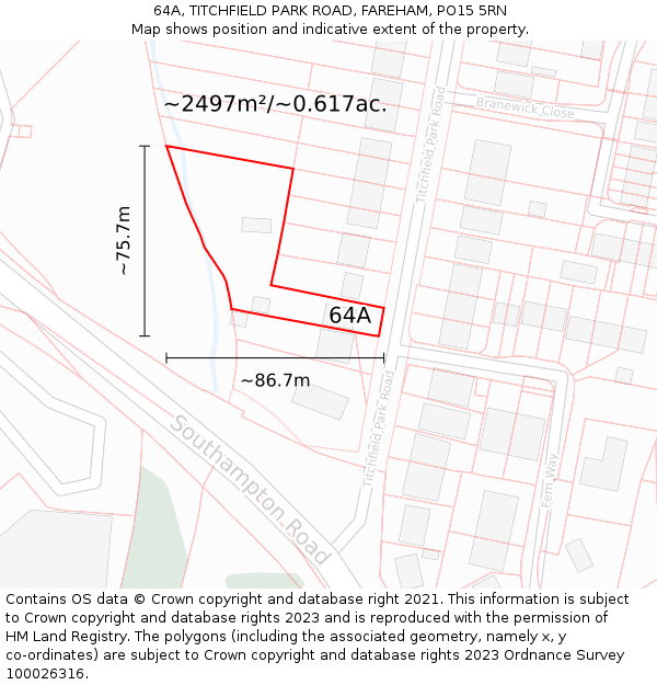 64A, TITCHFIELD PARK ROAD, FAREHAM, PO15 5RN: Plot and title map