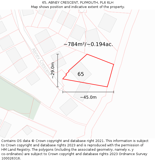 65, ABNEY CRESCENT, PLYMOUTH, PL6 6LH: Plot and title map