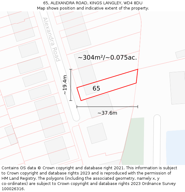 65, ALEXANDRA ROAD, KINGS LANGLEY, WD4 8DU: Plot and title map