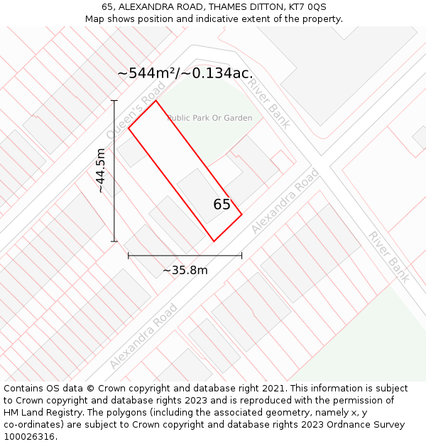 65, ALEXANDRA ROAD, THAMES DITTON, KT7 0QS: Plot and title map