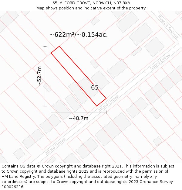 65, ALFORD GROVE, NORWICH, NR7 8XA: Plot and title map