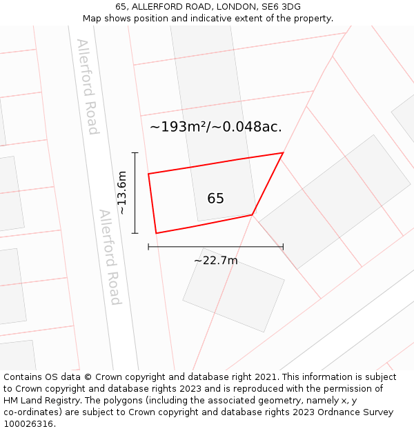 65, ALLERFORD ROAD, LONDON, SE6 3DG: Plot and title map