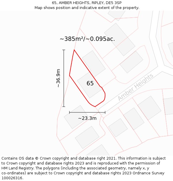 65, AMBER HEIGHTS, RIPLEY, DE5 3SP: Plot and title map