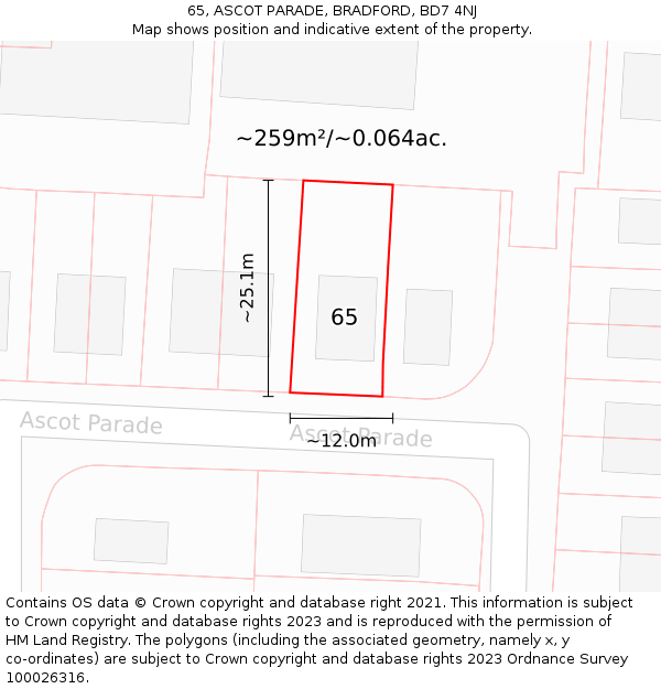 65, ASCOT PARADE, BRADFORD, BD7 4NJ: Plot and title map