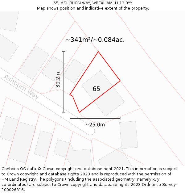 65, ASHBURN WAY, WREXHAM, LL13 0YY: Plot and title map