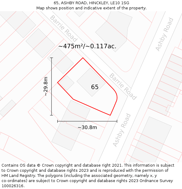 65, ASHBY ROAD, HINCKLEY, LE10 1SG: Plot and title map