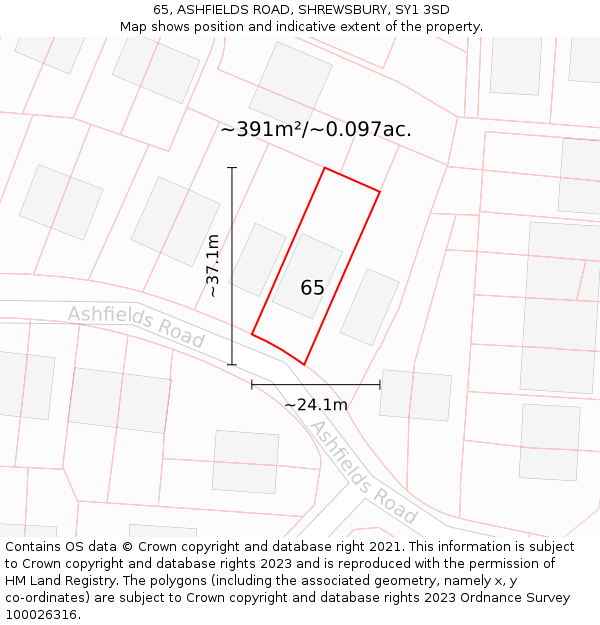 65, ASHFIELDS ROAD, SHREWSBURY, SY1 3SD: Plot and title map