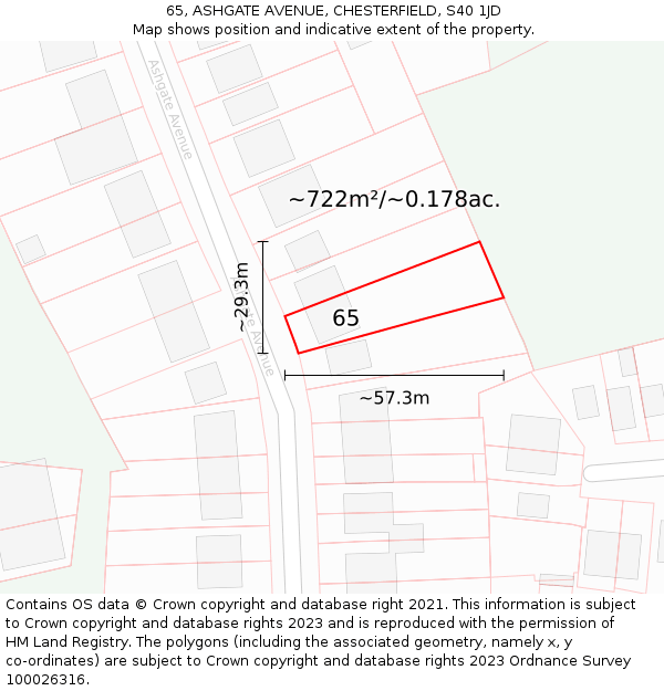 65, ASHGATE AVENUE, CHESTERFIELD, S40 1JD: Plot and title map