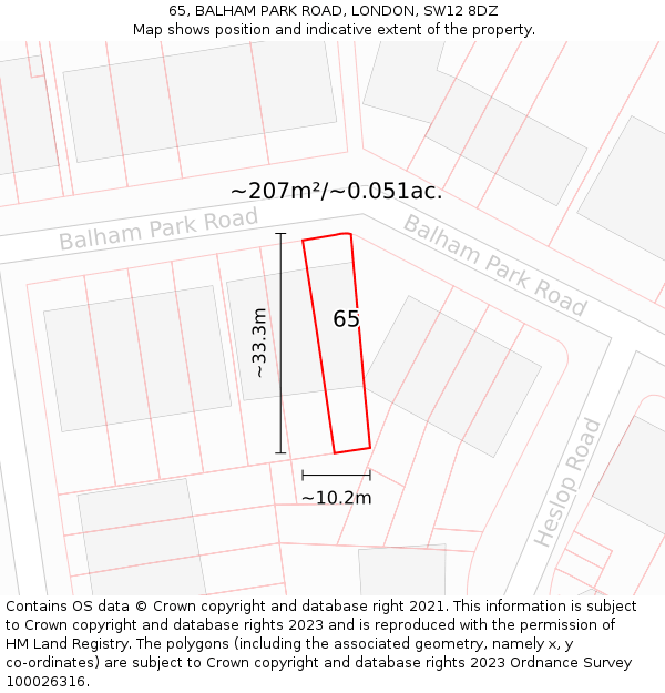 65, BALHAM PARK ROAD, LONDON, SW12 8DZ: Plot and title map