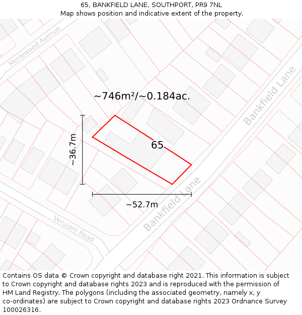 65, BANKFIELD LANE, SOUTHPORT, PR9 7NL: Plot and title map