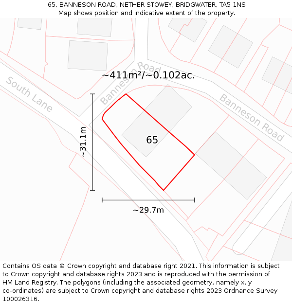 65, BANNESON ROAD, NETHER STOWEY, BRIDGWATER, TA5 1NS: Plot and title map