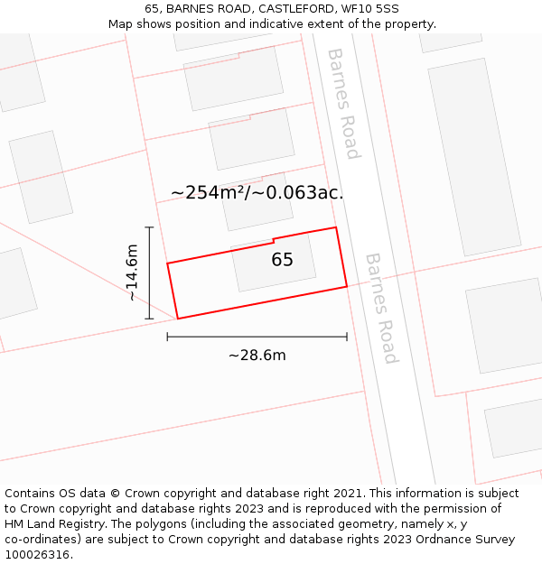 65, BARNES ROAD, CASTLEFORD, WF10 5SS: Plot and title map