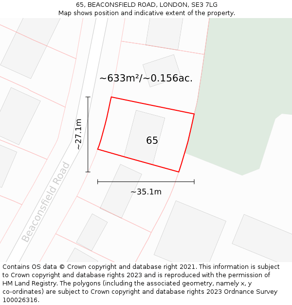 65, BEACONSFIELD ROAD, LONDON, SE3 7LG: Plot and title map