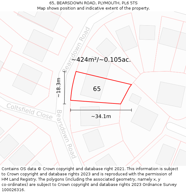 65, BEARSDOWN ROAD, PLYMOUTH, PL6 5TS: Plot and title map