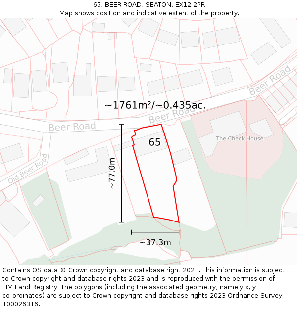 65, BEER ROAD, SEATON, EX12 2PR: Plot and title map
