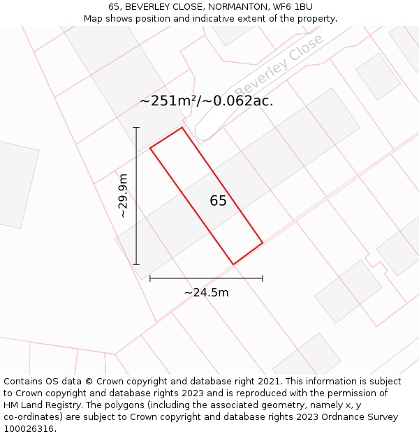 65, BEVERLEY CLOSE, NORMANTON, WF6 1BU: Plot and title map