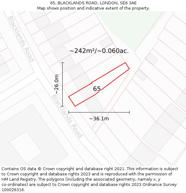 65, BLACKLANDS ROAD, LONDON, SE6 3AE: Plot and title map