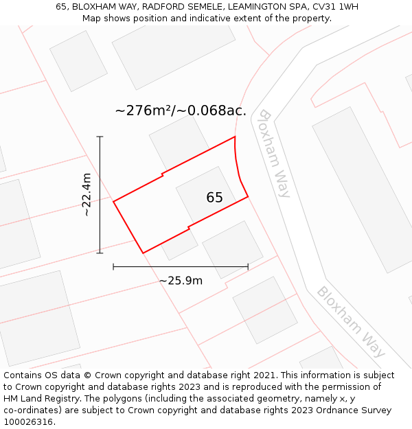 65, BLOXHAM WAY, RADFORD SEMELE, LEAMINGTON SPA, CV31 1WH: Plot and title map