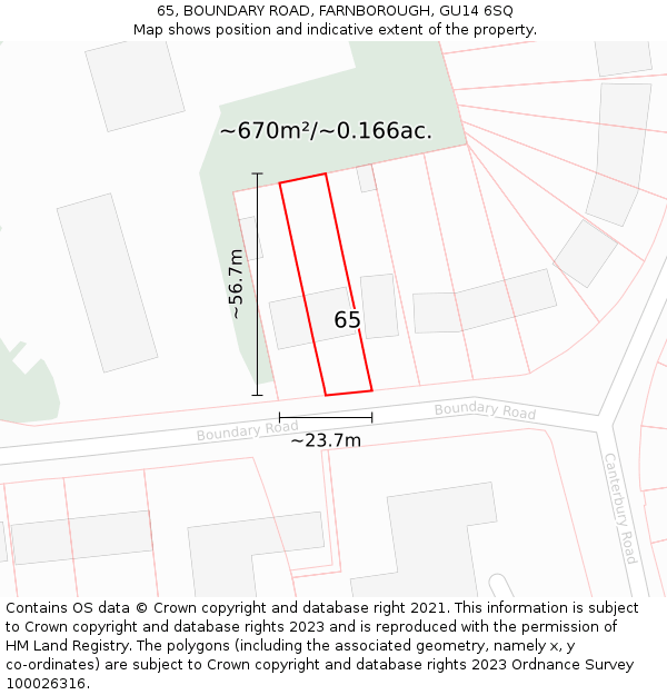 65, BOUNDARY ROAD, FARNBOROUGH, GU14 6SQ: Plot and title map