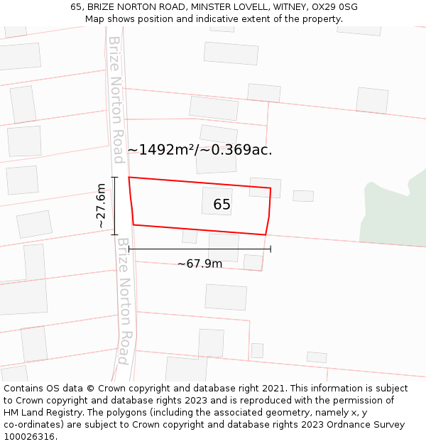 65, BRIZE NORTON ROAD, MINSTER LOVELL, WITNEY, OX29 0SG: Plot and title map